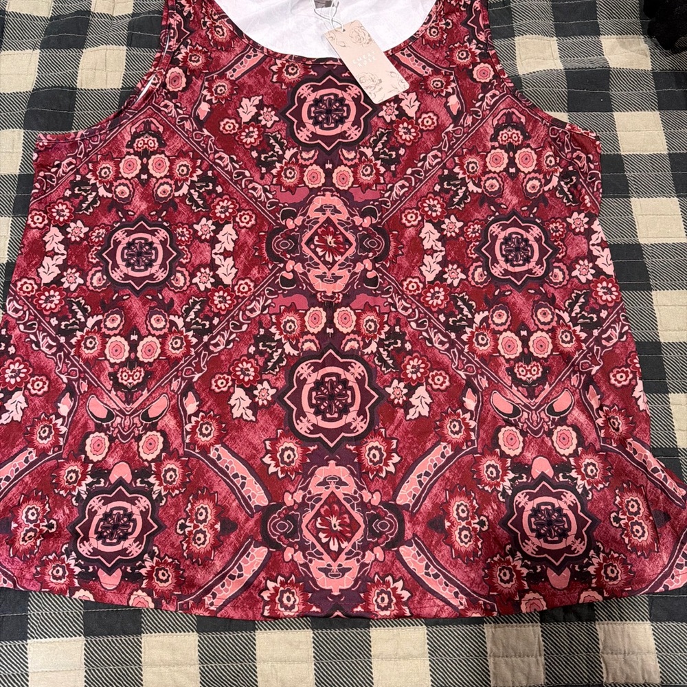 Elegant Floral Burgundy Tank Top